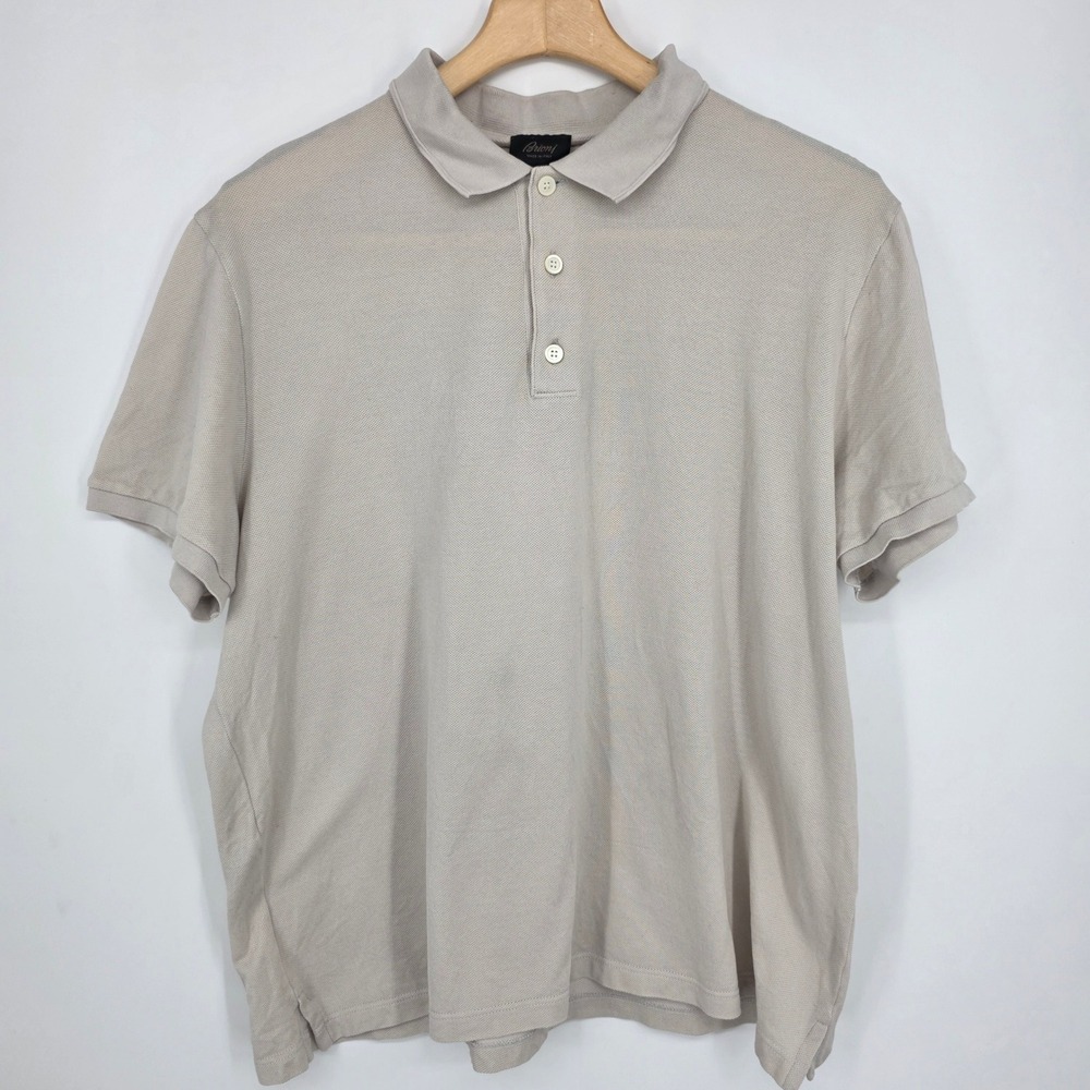 Brioni Mens XXL Polo Shirt Light Beige 100% Cotton Pique Made in Italy Luxury